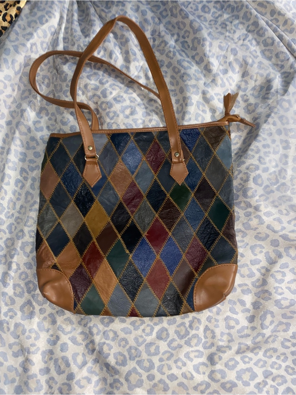 Multicolor leather patchwork tote bag